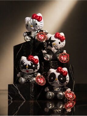 Hello Kitty x KISS Plush Set of 4 TY Beanie Babies NWT Collectible